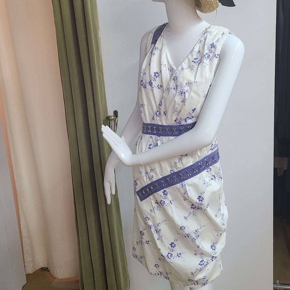 Thakoon V Neckline Sleeveless White Purple Dress Size 8
